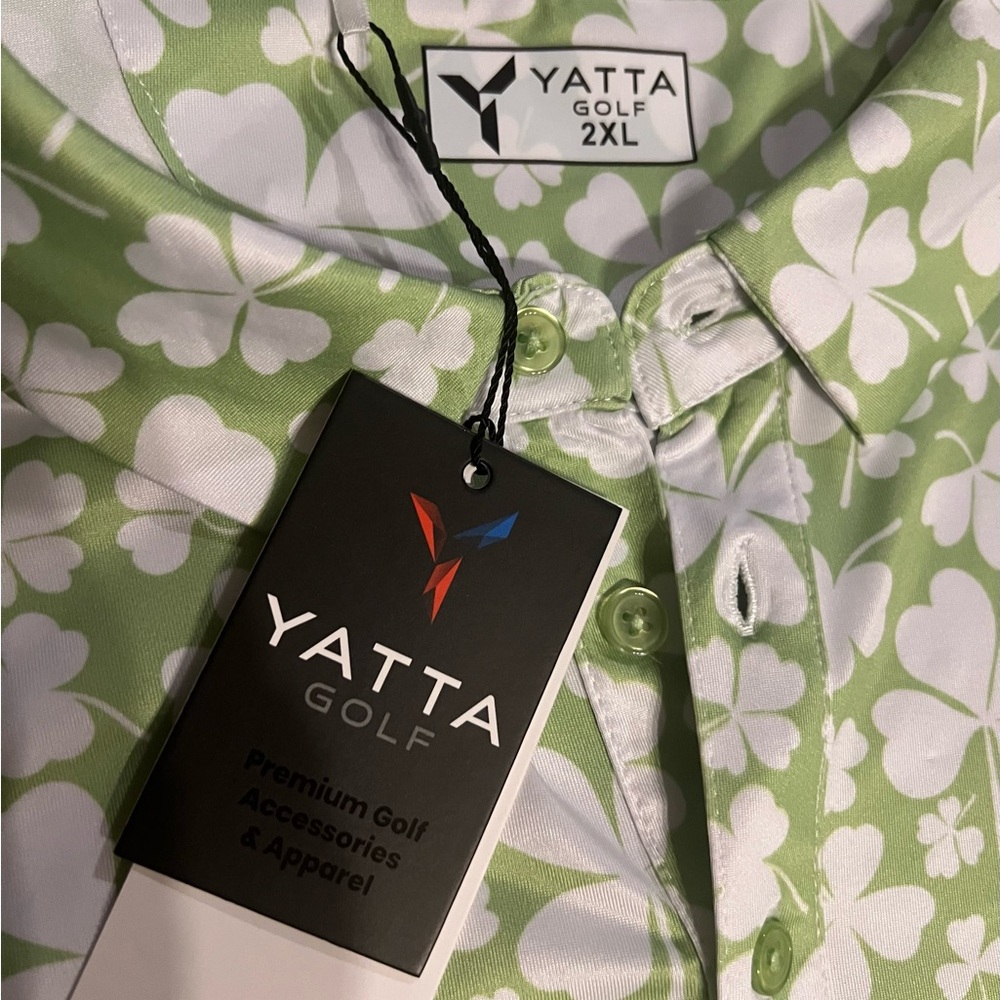 YATTA Golf Men’s Cloverfield All Over St. Patricks Day Green Polo Shirt Size 2XL - Picture 3 of 6